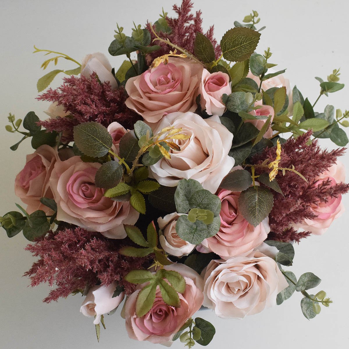 Arranjo de Rosas Rosa e Flores Envelhecidas no Vaso de Vidro Preto |linha Permanente Formosinha - 6