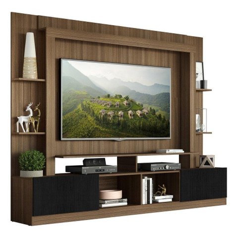 Estante Com Suporte Tv 65" E 2 Portas Oslo Multimóveis V3386 Madeirada/Preta Madeirado/Preto