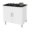 Ver imagem 1 de Balcão Gabinete para Cooktop de 4 Bocas Luan. 02 Portas Cor Branco Brilho com Tampo Marmorizado Pass