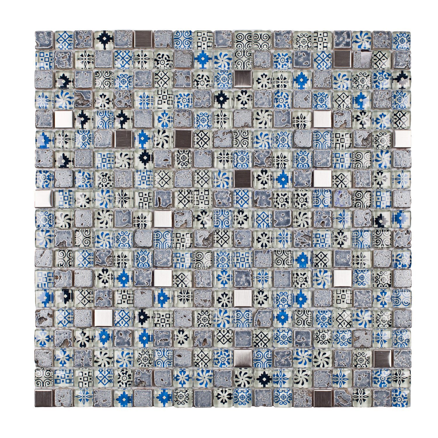 Pastilha Mesclada de Mármore, Vidro e Metal 30cm x 30cm Machu Picchu Glass Mosaic (Placas) - 1