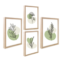 Ver imagem 1 de Kit Luxo 4 Quadros Verde Folhagens Abstrato Boho Bege Sala Cozinha com Moldura Caixa Alta 40cm Ref02