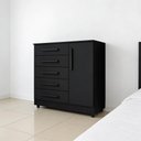 Ver imagem 1 de Cômoda Quarto 5 Gavetas 1 Porta com Chave 2 Divisórias - Preto