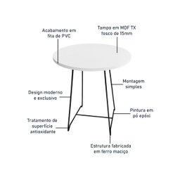 Mesa de Canto Lateral Amsterdã Alta Redonda - Preto e Branco - 5