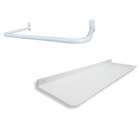 Arara Cabideiro 60cm para Roupas Loja Closet + Prateleira 60cm Multiuso Fixação de Parede Branco