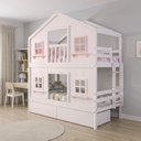 Ver imagem 2 de Beliche Infantil Solteiro Casinha Dos Sonhos com Gavetas Madeira Maciça Branco Rosa Housin