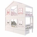 Ver imagem 4 de Beliche Infantil Solteiro Casinha Dos Sonhos com Gavetas Madeira Maciça Branco Rosa Housin