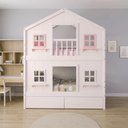 Ver imagem 1 de Beliche Infantil Solteiro Casinha Dos Sonhos com Gavetas Madeira Maciça Branco Rosa Housin