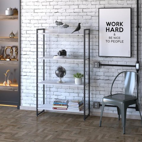 Estante Dynamica 80x30x146cm c/04 Prateleiras Branco Chess / Est.Preta
