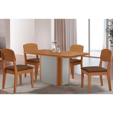 Conjunto: Mesa Sala Jantar Pietá C/ Tampo Madeirado Canto Curvo 120x80cm e 4 Cadeiras Havana
