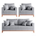 Ver imagem 1 de Kit Sofá 2 Lugares e 2 Poltronas Beny com Base de Madeira Linho Cinza