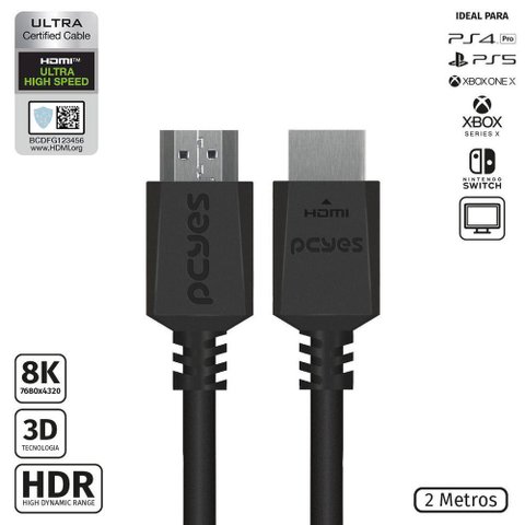 Cabo Hdmi Ultra 2.1 28awg Puro Cobre 8k 60hz 2 Metros - Phm8