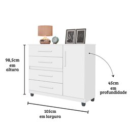 Comoda Prata Cor:branco Mizza Decor- Armário para Quarto - 3