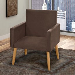 Poltrona Decorativa Nina Pés Madeira Suede Marrom Claro Escritório Recepção - 2