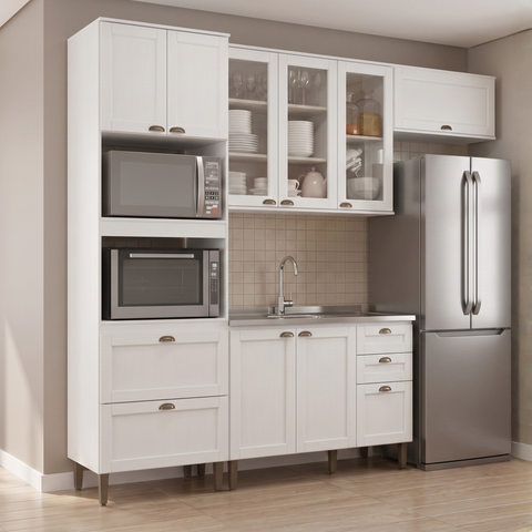 Cozinha Completa Modulada 4 Peças 100% MDF Classy Yescasa Branco