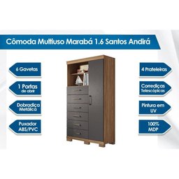 Cômoda Juvenil Marabá 1.6 1 Porta e 6 Gavetas C/ Pés Branco - Santos Andirá - 3