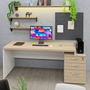 Ver imagem 1 de Mesa de Escritório Pedestal Office 3 Gavetas 190cm Dubai e Branco Bege