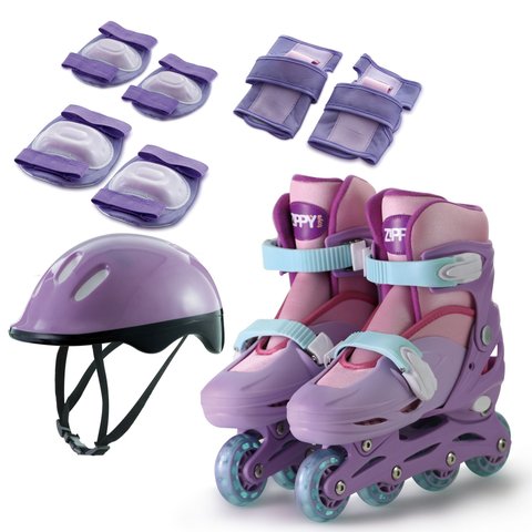 Kit Patins In Line Ajustável Rosa Zippy Toys :34 a 37