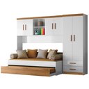 Ver imagem 1 de Dormitório Ônix Guarda Roupa, Aéreo 4 Portas e Bicama Flex Nature/branco com Colchões Physical
