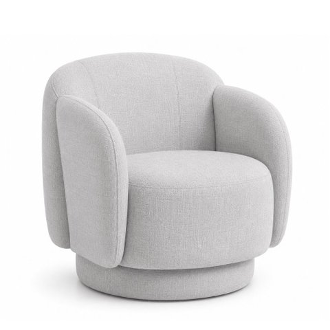 Poltrona Decorativa Oliva Base Giratória Linho Cinza Claro - Sallar Home