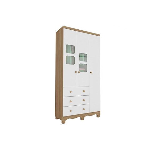 Guarda Roupa 3 Portas C/ (2 Cristal) e 3 Gavetas Uli Branco/amendoa - Peroba