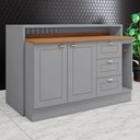 Ver imagem 1 de Bancada de Cozinha Kit Ilha Gourmet Americana 2 Portas 3 Gavetas Ripado Nature/cinza - Henn