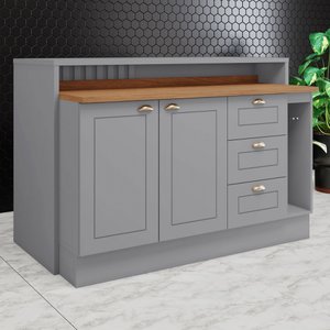 Bancada de Cozinha Kit Ilha Gourmet Americana 2 Portas 3 Gavetas Ripado Nature/cinza - Henn