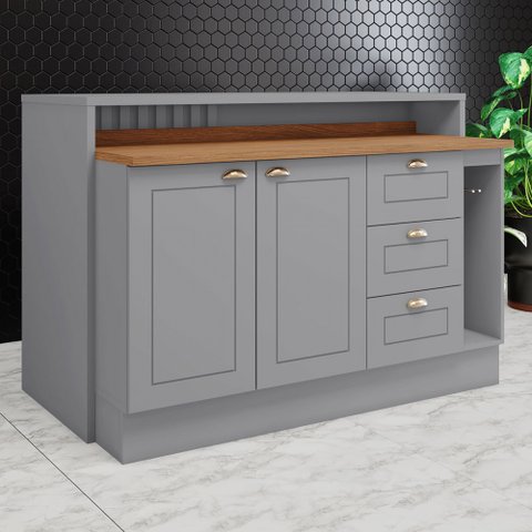 Bancada de Cozinha Kit Ilha Gourmet Americana 2 Portas 3 Gavetas Ripado Nature/cinza - Henn