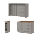 Ver imagem 2 de Bancada de Cozinha Kit Ilha Gourmet Americana 2 Portas 3 Gavetas Ripado Nature/cinza - Henn