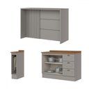 Ver imagem 3 de Bancada de Cozinha Kit Ilha Gourmet Americana 2 Portas 3 Gavetas Ripado Nature/cinza - Henn