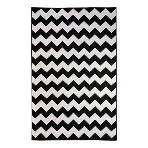 Tapete Sala sem Pelo Zigzag Preto e Prata 250x300 Cm Chevron