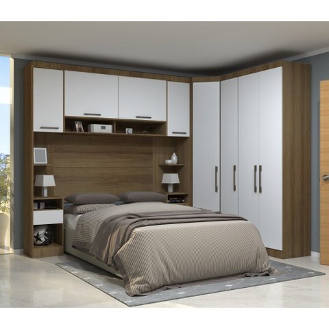 Guarda Roupa Dormitório Modulado Paris Casal 1,38 M Canto - Roupeiro Luciane M01:avelã / Branco