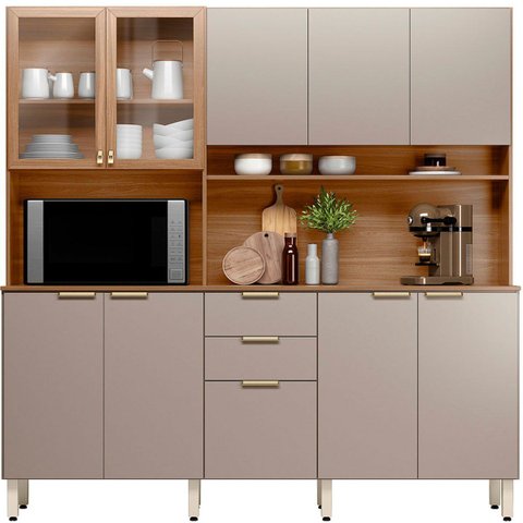 Kit Cozinha Compacta 10 Portas 2 Gavetas Ruby Amêndola/Nude