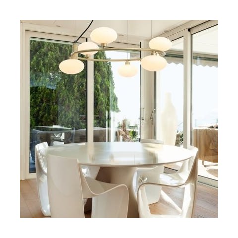 Pendente Samba 60cm X 60cm X 22cmh 6xg9 - Dourado / Branco Fosco - Bella - Hl012m