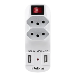 Adaptador Carregador De 2 Tomadas E 2 Usb Eac 1002 Intelbras Bivoltv Branco - 1