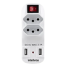 Adaptador Carregador De 2 Tomadas E 2 Usb Eac 1002 Intelbras Bivoltv Branco - 1