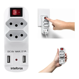 Adaptador Carregador De 2 Tomadas E 2 Usb Eac 1002 Intelbras Bivoltv Branco - 5
