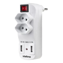 Adaptador Carregador De 2 Tomadas E 2 Usb Eac 1002 Intelbras Bivoltv Branco - 2