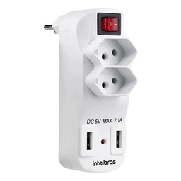 Adaptador Carregador De 2 Tomadas E 2 Usb Eac 1002 Intelbras Bivoltv Branco - 3