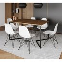 Ver imagem 1 de Mesa Industrial Jantar Retangular 137x90cm Amêndoa Base V com 6 Cadeiras Eames Eiffel Brancas Ferro