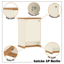 Aparador Balcão 1 Porta Tampo Mdp 25mm Berlin - Vianossa - 6