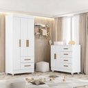 Ver imagem 1 de Quarto Bebê Infantil com Guarda-Roupa 3 Portas e 2 Gavetas com Cômoda 4 Gavetas e 2 Portas Lite Branco
