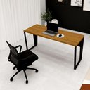 Ver imagem 1 de Mesa Escritório 1,80m X 0,60m Pé Metal e Cadeira Diretor F5 Cor:freijó com Preto