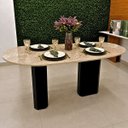 Ver imagem 3 de Mesa de Jantar Orgânica Cora 160x90cm Base Dupla - Mármore Travertino