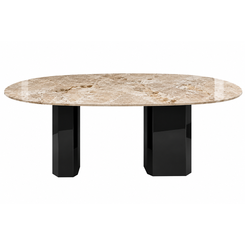 Mesa de Jantar Orgânica Cora 160x90cm Base Dupla - Mármore Travertino