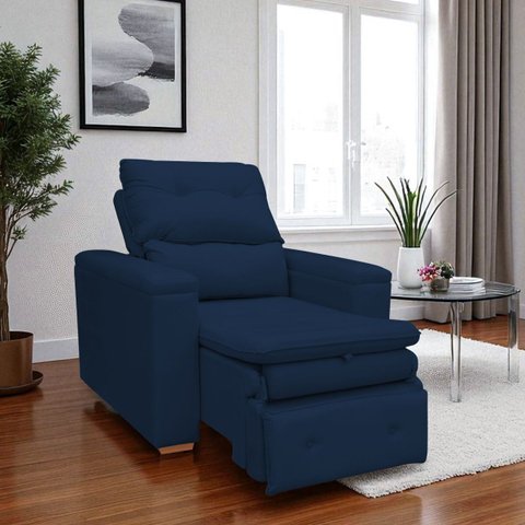 Poltrona do Papai Confortável Retrátil Reclinável Suede Srj:azul Marinho