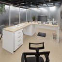 Ver imagem 1 de Conjunto Mesa de Escritório Conexão em L e Gaveteiro Volante 4 Gavetas 140cm Dubai e Branco Bege