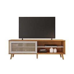Rack Bancada Home para Tv até 60" Porta Deslizante Pés Palito Sala de Estar Marrom Madeira Off - 5 Rack Bancada Home para Tv até 60" Porta Deslizante Pés Palito Sala de Estar Marrom Madeira Off - 5