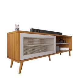 Rack Bancada Home para Tv até 60" Porta Deslizante Pés Palito Sala de Estar Marrom Madeira Off - 6 Rack Bancada Home para Tv até 60" Porta Deslizante Pés Palito Sala de Estar Marrom Madeira Off - 6