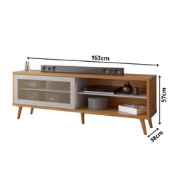 Rack Bancada Home para Tv até 60" Porta Deslizante Pés Palito Sala de Estar Marrom Madeira Off - 2 Rack Bancada Home para Tv até 60" Porta Deslizante Pés Palito Sala de Estar Marrom Madeira Off - 2