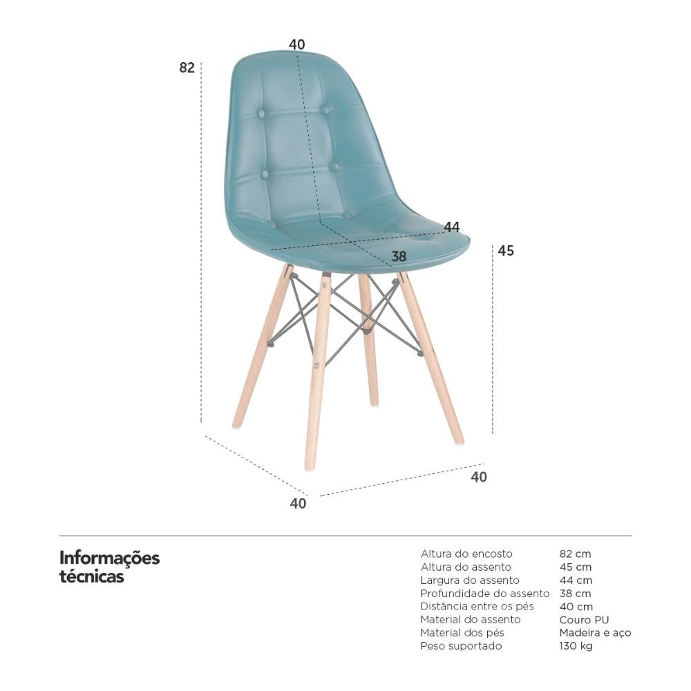 Kit 16 Cadeiras Estofadas Eames Eiffel Botonê - Base de Madeira Clara - Turquesa - 5